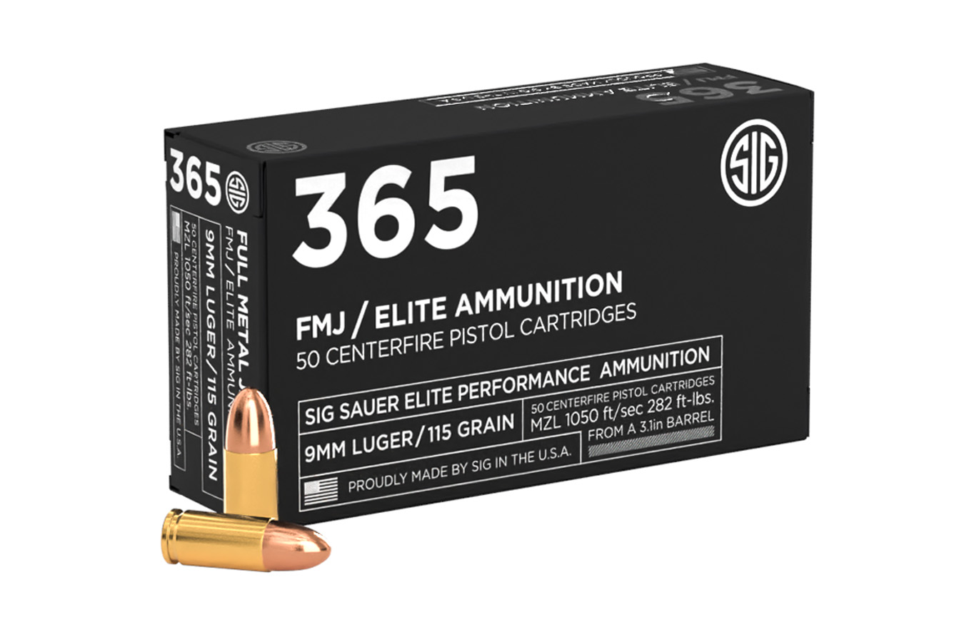 SIG SAUER 9mm 115 gr FMJ Elite 365 Ammo 50/Box